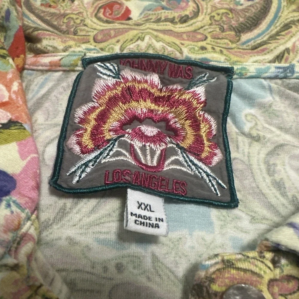 JOHNNY WAS Women Size XXL Rivoray Floral S/S Paisley Polo Tee Shirt Boho Ornate